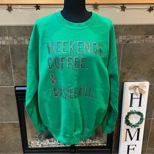 Green sweatshirt for baseball moms, size large